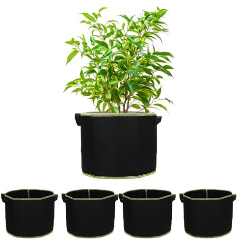 QWORK® 5 Piezas Bolsas para Plantas, 40 L Macetas de Tela, Bolsas para Cultivo de Plantas con Asas, para Patatas, Tomates y Fresas