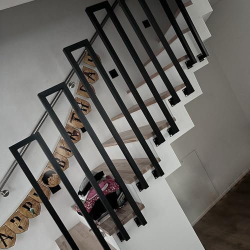 Garde Corps Escalier en Forme de U, Main Courante pour Escaliers Extérieurs, Rampe Escalier Exérieur, Garde Corps Exterieur, Montage Latéral (Noir L, 45 cm)