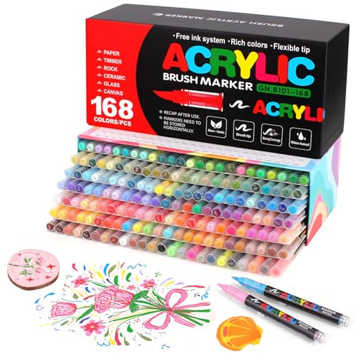 Gunsamg 168 Colores Rotuladores de Pintura Acrílica para Pintura Rupestre, Marcador de Pintura Acrílica para vidrio madera piedra Cerámica tela Metal lienzo tarjetería