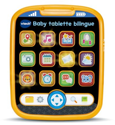 VTech - Baby Tablette Bilingue, Tablette Interactive Bébé avec 12 Activités Éducatives, Effets Lumineux, Jouet d'Éveil et de Motricité Fine, Cadeau Bébé Dès 9 Mois - Contenu en Français et Anglais
