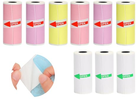 Strehknewen 9 Rouleaux Papier Thermique Autocollant – Papier pour Mini Imprimante Photo 57 x 25 mm – 6 Couleurs + 3 Blancs – Compatible Appareils Instantanés Enfants