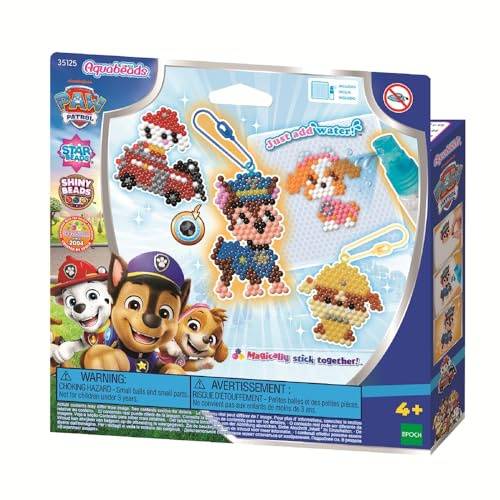 Aquabeads 35125 Paw Patrol Keyring Craft Set, Water Beads Creative Set with Paw Patrol Characters, Chase, Rubble, Sky, for Children from 4 Years, Child-Safe