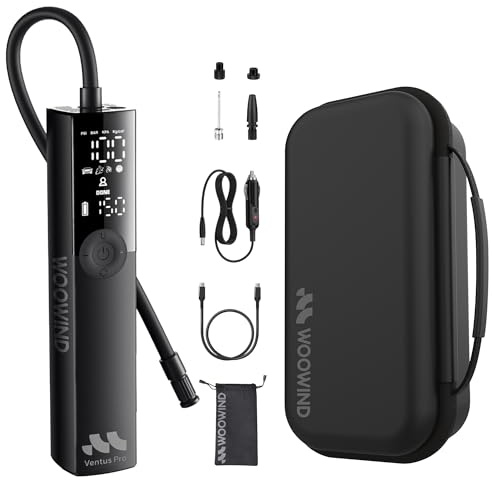 Woowind Ventus Pro Kit Compressore Aria Portatile 150 PSI/10,3 BAR con Borsa Protettiva Rigida - Gonfia Gomme Auto, SUV, Pickup, Moto, Bici Senza Fili o 12V DC, Spegnimento Automatico, Luce LED SOS