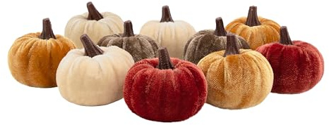 Benross 10pc Mini Velvet Pumpkin Decorations, Halloween Autumn Decor | Mini 6cm Artificial Pumpkins, Assorted Coloured Fall Table Decorations for Halloween Party & Cosy Thanksgiving Displays