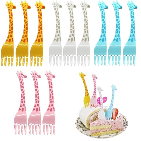 12 Piezas Tenedores Fruta Niños, Palillos de Dientes de Animales, Mini Tenedores Infantiles Reutilizables de Frutas, Niños de Dibujos Animados para Lonchera Fiesta té Cumpleaños Bento Colegio