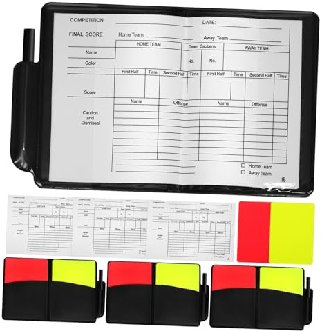 FUNNETOYU 4 Juegos Tarjetas de Árbitro Rojo y Amarillo Puntuación y Lápices Set PVC para Fútbol Voleibol y Deportes Accesorios Duraderos para Gestión de Partidos