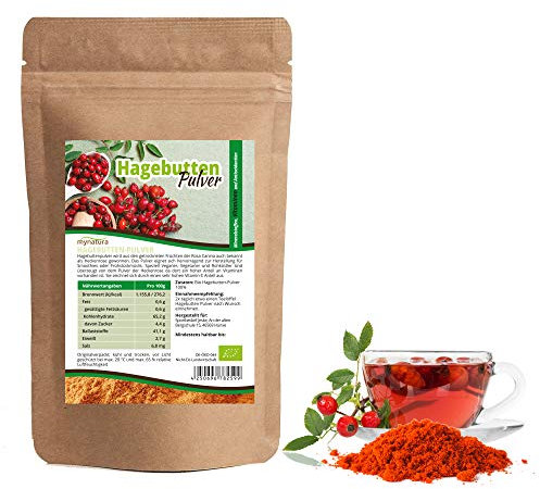 Mynatura Polvere di rosa canina biologica, 1000 g, vegetale, trattata delicatamente, rosa canina, pura senza ingegneria genetica, vitamina C, farina di rosa canina, DE-ÖKO-044, macinata (1000 g) (1 x