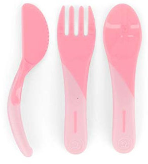 Twistshake Babybesteckset | Babylöffel + Babygabel + Babymesser | BPA-freies Besteckset zum Entwöhnen von Babys | Lernbesteckset für Kinder | Kinderbesteck ab 6 Monaten | Pastellrosa