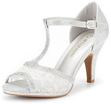 DREAM PAIRS Women's Amore Fashion Stilettos Kitten Heels Wedding Shoes for Bride AMORE_2,Size 5,Silver,AMORE_2