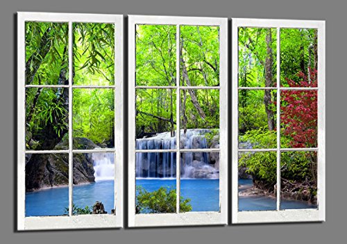Visario 120 x 80 cm Bild auf Leinwand Fenster Wasserfall Blick 4404-SCT deutsche Marke und Lager - Die Bilder/das Wandbild/der Kunstdruck ist fertig gerahmt