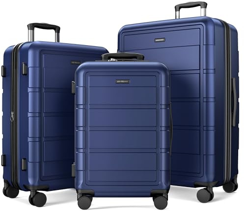 SHOWKOO Luggage Sets 3 Piece Expandable 100% PC Durable Hardshell Suitcase with Wheels TSA Lock Deep Blue