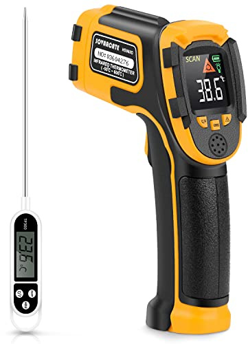 Infrared Thermometer Non-Contact Digital Laser Temperature Gun -58℉～1112℉(-50℃～600℃) Adjustable Emissivity IR Temp Gun - for Cooking, BBQ, Food, Fridge, Pizza Oven, Engine - Meat Thermometer Included
