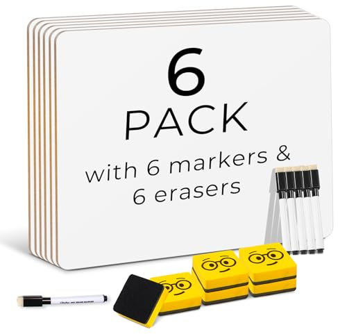 Ohuhu 6 Stück Whiteboard Klein A4, Doppelseitige Mini Whiteboard mit 6 Stiften und 6 Radiergummis, Trocken Abwischbare, Tragbares, für Schüler, Klassenzimmer, Schule, Heim und Büro, 22 x 30 cm