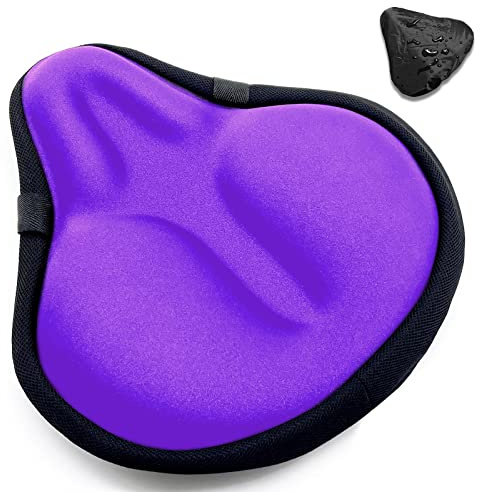 Bicycle Seat Cushion, HUIOK Wide Gel Exercise Bike Seat Cushion for Women Men Comfort,Fits Spin,Stationary and Cruiser Bikes,Indoor Outdoor Cycling,Water Dust Resistant Cover Included