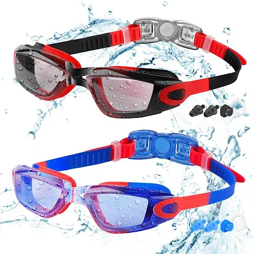 COOLOO Kids Swimming Goggles, 2 Packs Crystal Clear Swim Goggles for Kids, Children, Boys, Girls, and Teens Age 3-16, Anti-Fog, Waterproof, No Leaking