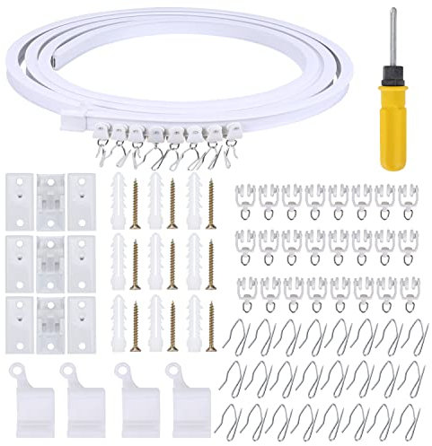 FOGAWA 5 Meter Flexible Decken-Vorhangschiene Biegbare Gardinenschiene Deckenmontage Vorhang Schienensystem Deckenschiene mit Montage Zubehör für Vorhangschiene Fenster Raumteiler Wohnmobil