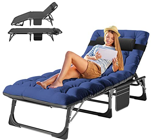 ABORON 5 Positions Camping Cots for Adults,Outdoor Folding Sleeping Cot/Mat,Folding Chaise Lounge Chair with Pillow,Portable Reclining Chair for Beach Lawn Camping Pool,Sunbathing Chairs