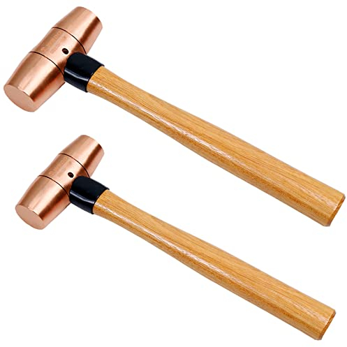 WEDO Lot de 2 marteaux en cuivre, 0,9 kg et 0,9 kg, kit de marteau à traîneau, maillet en cuivre massif, poignée en bois, forgé, résistant à la corrosion, norme DIN