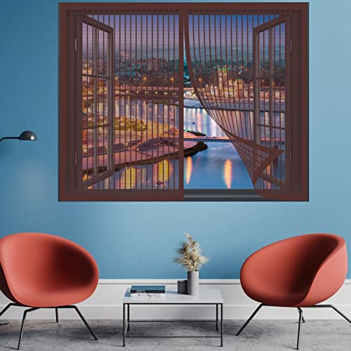 Mosquiteras Mosquiteras Pantalla 50 x 50 cm Tela Mosquiteras De Ventanas Cierre Automático Sin Taladrar Fácil De Ensamblar Cortina Antimoscas Para Balcón Y Puerta Ventana, Marrón