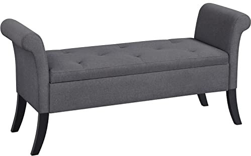 Yaheetech Sitzbank mit Stauraum, Aufbewahrungsbox, Sitzhocker faltbar, Sitztruhe mit Armlehnen, max. Belastbarkeit 300 kg, Bezug aus Stoff, Sitzhöhe 46 cm, Dunkelgrau