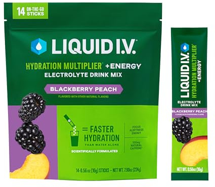 Liquid I.V.® Hydration Multiplier +Energy - BlackBerry - Peach | Electrolyte Powder Drink | 1 Pack (14 Servings)