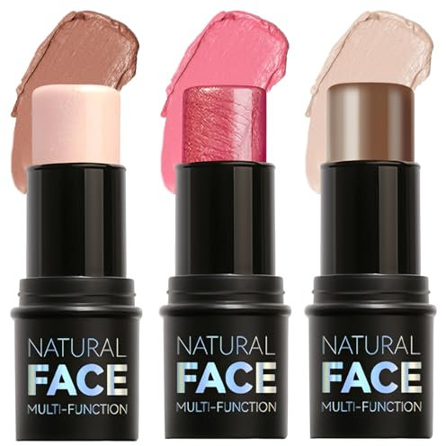 Nivofu 3 Stück Creamy Contouring Stick mit Highlighter, Blush Stick und Bronzer Kontur, Wasserfester Konturenstift für das Gesicht, der das Gesicht Mühelos Konturiert und Einen Leichten Look Verleiht