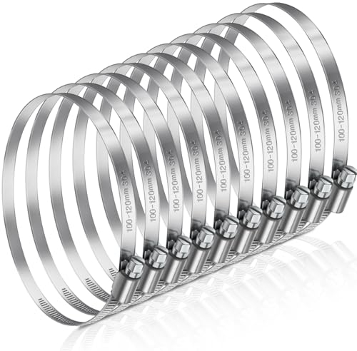 JatilEr 100-120mm Adjustable Hose Clamps, 8 Pcs 304 Stainless Steel Clips for Securing Pipes, Vents, Drains, Exhaust and Water Systems