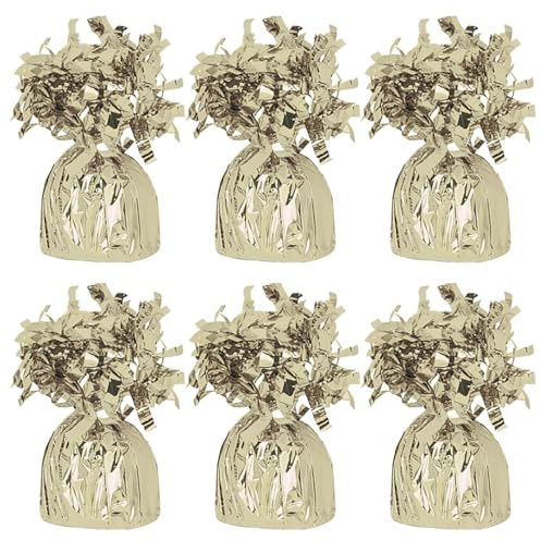 PARTYRAMA.CO.UK Foil Helium Balloon Weights - Pack of 6 - Durable & Colourful Gold Balloon Weights for Birthdays Parties, Events & Celebrations - Perfect Balloon Weight Holders