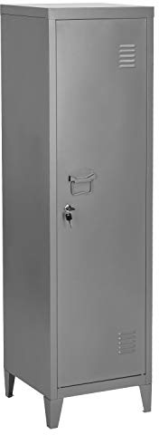 FurnitureR Archivador Estilo Industrial Armario de Almacenamiento con Llave, Armario con Cerradura, Muebles de Oficina, 38,2 x 38,2 x 137,3 cm, Gris