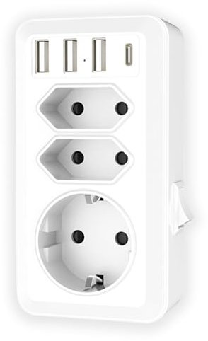 VIEVRE Mehrfachsteckdose, Mehrfachstecker mit 1 USB und 1 Typ-C, Mehrfachstecker für Steckdose mit Schalter, 7 in 1 Verteilersteckdose mit USB, USB Verteiler Steckdose