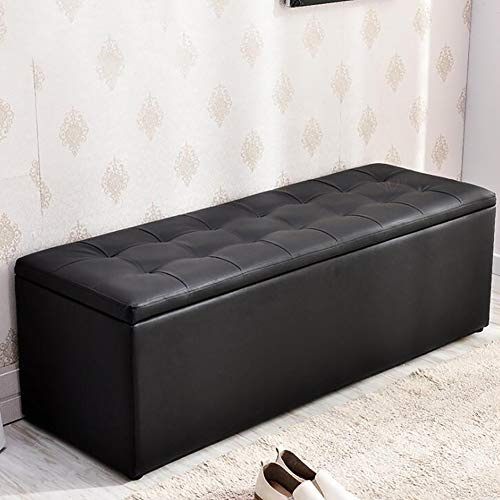 BGKASYHI Panca ottomana rettangolare, impermeabile, con poggiapiedi, in finta pelle, in legno massello, colore nero, 120 x 40 x 40 cm