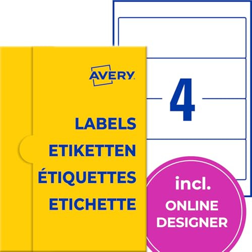 AVERY Zweckform P4761-50 etiketter för mapp (200 tomma ryggskyltar, 61 x 192 mm på A4, breda, självhäftande, helt ogenomskinliga, individuellt tryckbara mappetiketter) 50 ark, vit