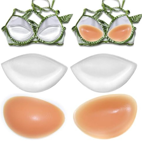 POMAMZ 2 Paar BH Einlagen Silikon Push Up BH EinsäTze Bikini Herausnehmbaren Silikon BrüSte BH Pads BH-Einlagen Push Up Pads BH Polster Einlagen,Transparent + Beige