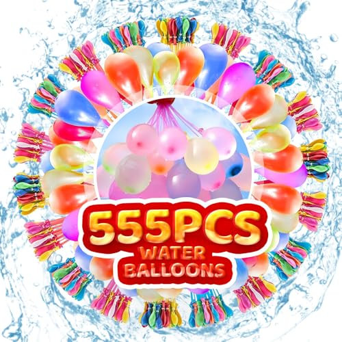 555 Pcs Bombes à Eau,Ballons D'eau Color avec 4 Raccords de Robinet,Bombe a Eau Ballon d'eau,Ballons D'eau avec Fermeture Automatique pour Pool Parties Estivales en Plein Air,Jeux D’enfant Adulte (D)