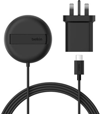 Belkin Magnetic Wireless Charging Pad 15W with Pop-Up Stand - MagSafe-Compatible Certified Qi2 Wireless Charger for iPhone 17, Air, 16, 15, Pixelsnap, Samsung Galaxy, AirPods with PSU Included - Black