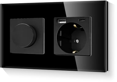 LIAONFOY Interruptor giratorio giratorio con enchufe de pared de 20 W, combinación USB C, regulador de intensidad con enchufe, protección infantil, color negro, 2 compartimentos, 110-220 V, 157 mm