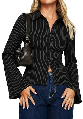 Navneet blus damer långärmad skjorta randig elegant skjorta blus fodral sexig blus skjorta långärmad skjorta casual outftit