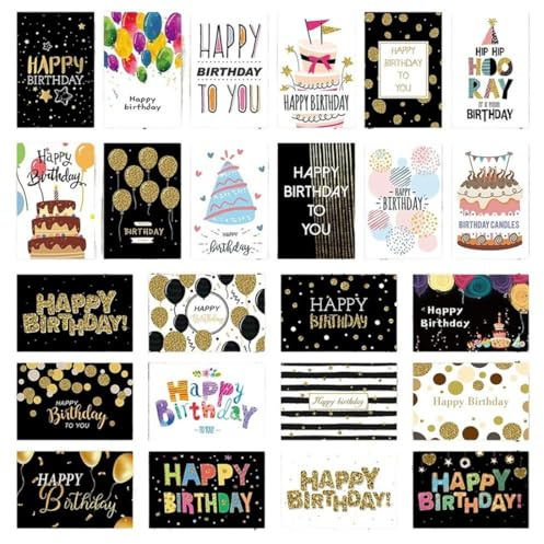 24 Pezzi Biglietto Auguri Compleanno, Biglietti Auguri Compleanno, Cartoline Biglietti Piegati Compleanno, Biglietti Compleanno Divertenti, Pieghevoli Biglietto d'Auguri per Bambini, Famiglia, Amici