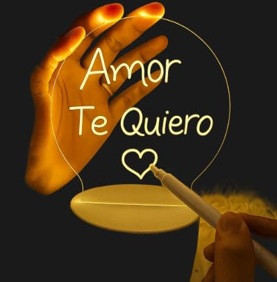 Lámpara Acrílica para Escribir Dibujar Mensajes – Luz Cálida Personalizable con Rotulador | Regalo Parejas Bodas Aniversarios, San Valentín, Navidad, Primer Hogar | Decoración Romántica con Caja