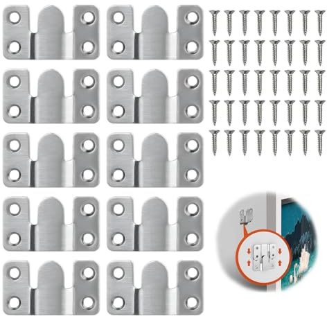 10 P Flush Mount Bracket, 5 Pairs Interlocking Hang Buckle Stainless Steel Headboard Wall Fixings Heavy Z Clip Wall Fixing Concealed Interlocking Bracket Hanging Buckle for Mirrors Frames Hanging