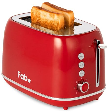 Fab by Kitchen in the Box Tostapane in Acciaio Inox 800W con Funzione Scongelamento, Regolazione Della Temperatura a 7 Livelli, Vassoio Raccogli Briciole Rimovibile, 2 Ampie Fessure（Rosso）