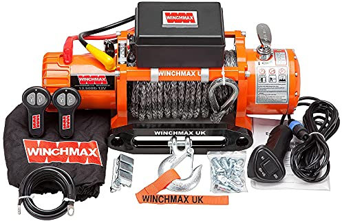 Winchmax. 13500 lb (6123 kg) 12V Seilwinde. 28 m x 11 mm Dyneema-Synthetikseil. 3/8 Zoll Haken. Fernbedienungen.