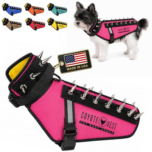 CoyoteVest Dog Harness | Stab-Resistant Protective Vest | Coyote Vest for Dogs | Defends Against Coyotes, Dogs, Birds of Prey | Reflective Safety, Made in USA (XX-Small, Neon Pink)