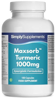 Turmeric 1000mg Maxsorb Curcumin 180 Capsules | Black Pepper Extract Bioperine® for Maximum Support | Vegan & Vegetarian Friendly | Natural Digestive Aid | Manufactured in The UK
