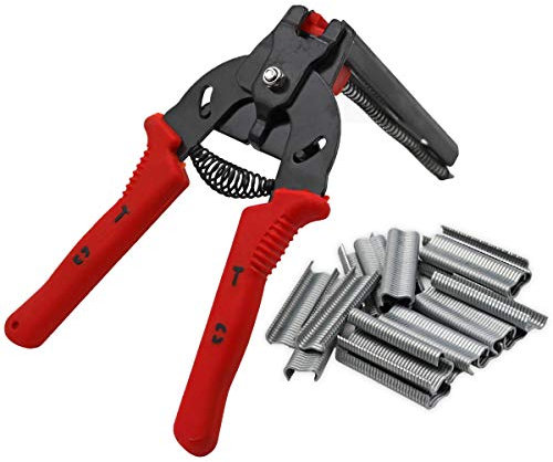 MUYIRTED Hog-Ringzange und 600 Stück Klammern, M-Clip-Zange, Klammern, Vogelgitter, Käfigdraht, Zaun-Installation (rot)