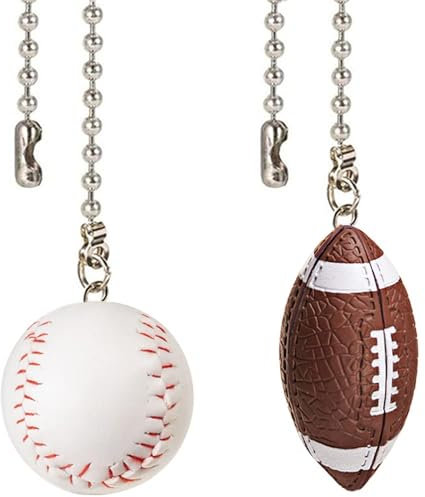 Akahttbn Ceiling Fan Chain Pulls Decorative Extension 12 Inches Baseball and Football Extender Ornaments Pendant Fan Pulls Set for Ceiling Light Lamp Fan Chain (Nickel)