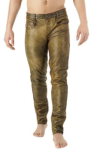 Bockle® Premium antika läderbyxor män jeans bruna läderbyxor män