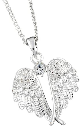 equilibrium Silver Plated Crystal Guardian Angel Wings Necklace, Sterling Silver, Silver