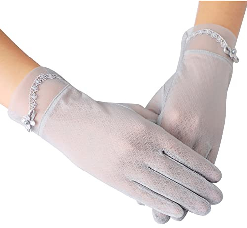Guanti da donna per protezione solare - 1 paio di guanti corti in pizzo floreale antiscivolo guanti da guida estivi protezione touchscreen guanti per matrimoni, serate, banchetti, ciclismo all'aperto