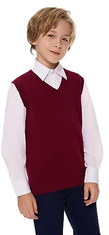SMILING PINKER Boys Girls Vest V-Neck School Uniform Sleeveless Knitted Top Cotton Jumper